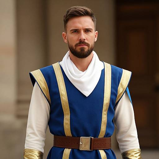 Man in Blue and Gold Outfit