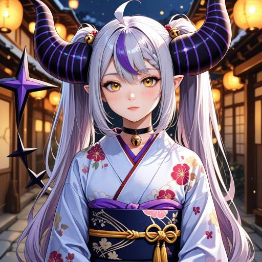 Vibrant Demon Girl in Kimono Style