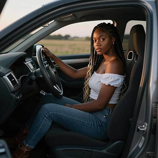 Cinematic Car Scene with Fashionable Woman