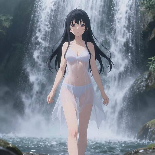 Celestial Waterfall Enchantress — Dreamy Ecchi Scene