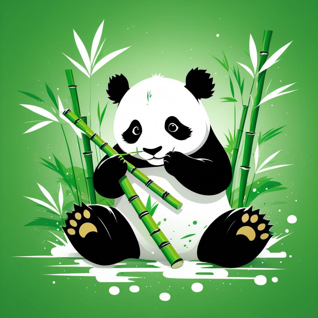 Panda Enjoying Bamboo in Comic Style