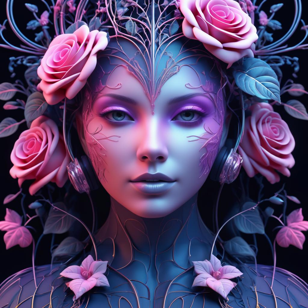 Intricate Medusa Face with Roses Render