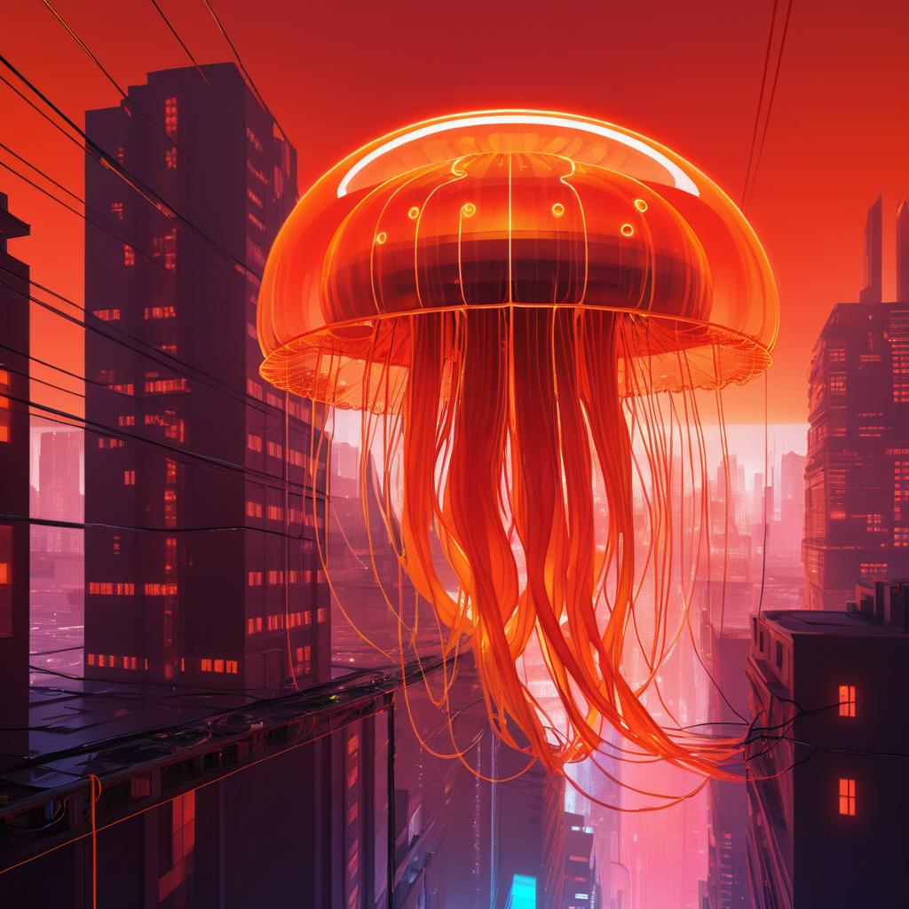 Luminous Jellyfish in Dystopian Cityscape