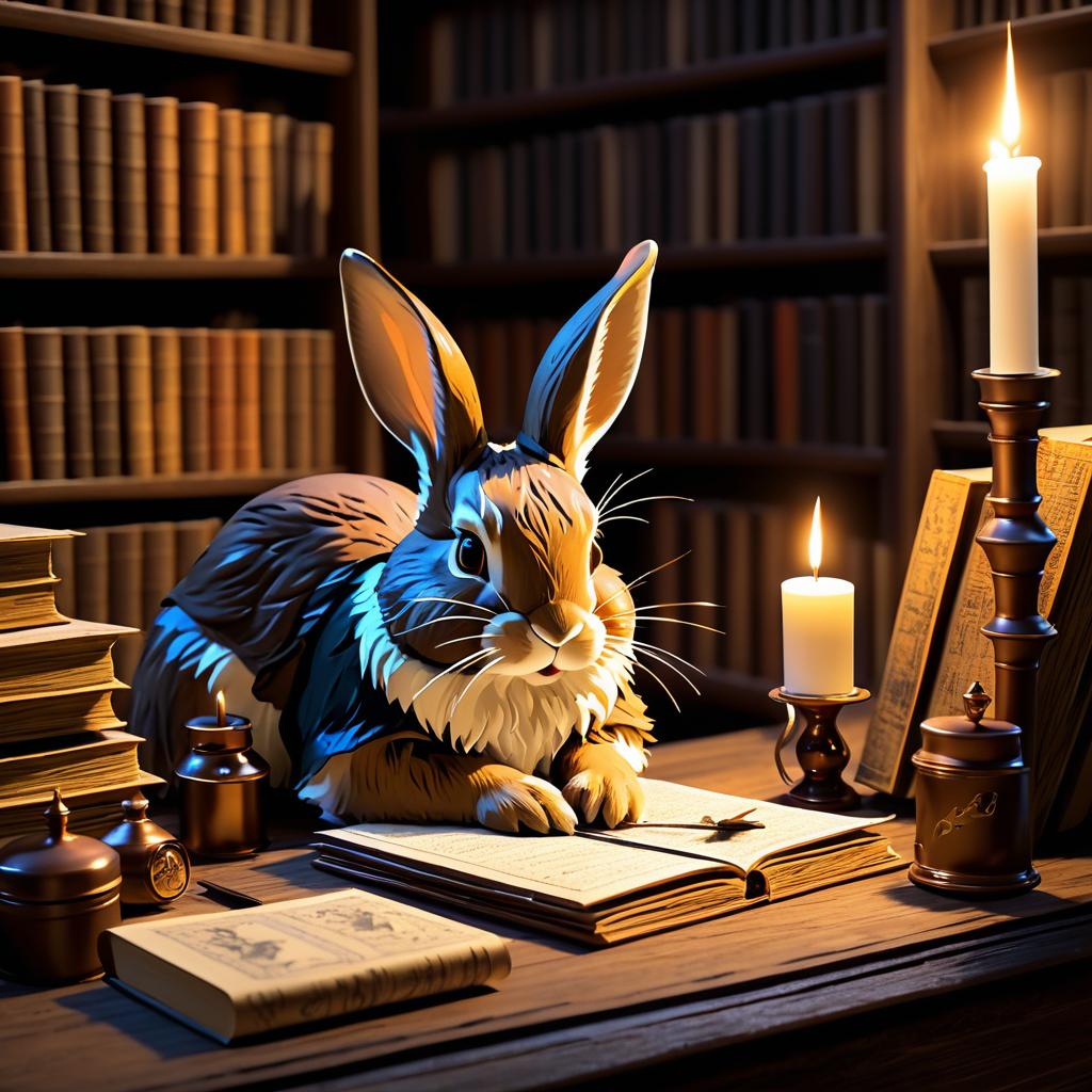 Whimsical Rabbit Writer in Cozy Study