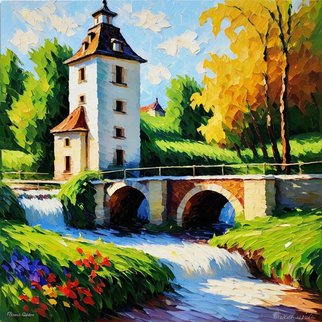 Impressionistic Moulin with Thick Impasto Style