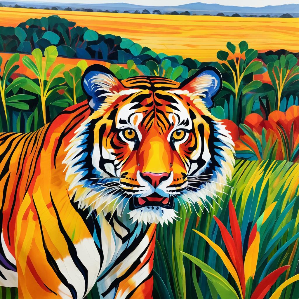 Expressionist Tiger amidst Savannah Vibrance