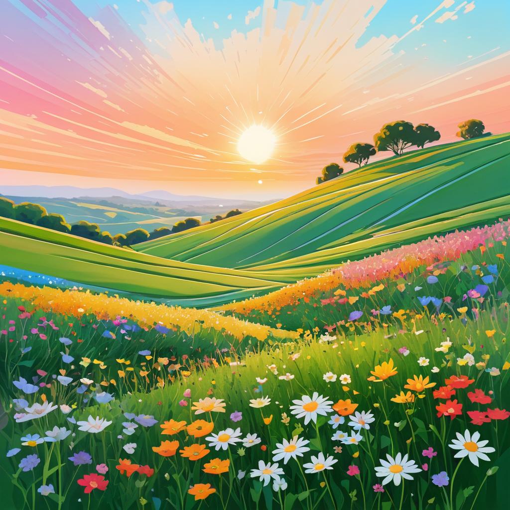 Symbolic Sunrise Over Wildflower Landscape