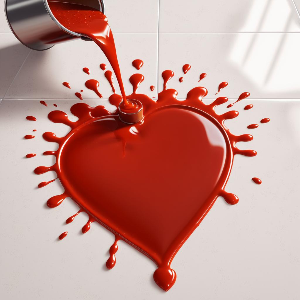 Heart-Shaped Tomato Sauce Spill on Counter