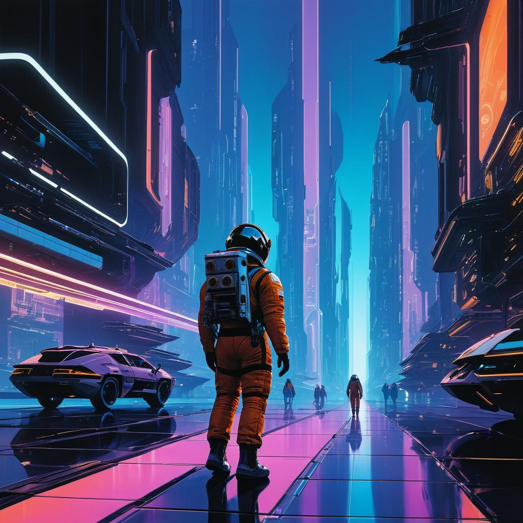 Futuristic Astronaut in Cyberpunk City