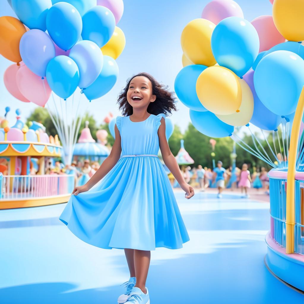 Joyful Pixar Girl at Amusement Park