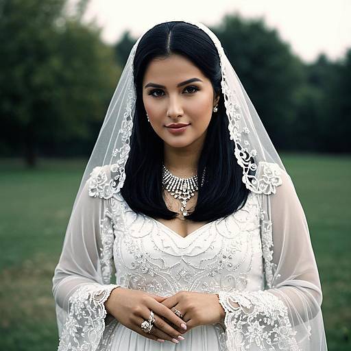 Muslim Bride in Elegant White Wedding Dress