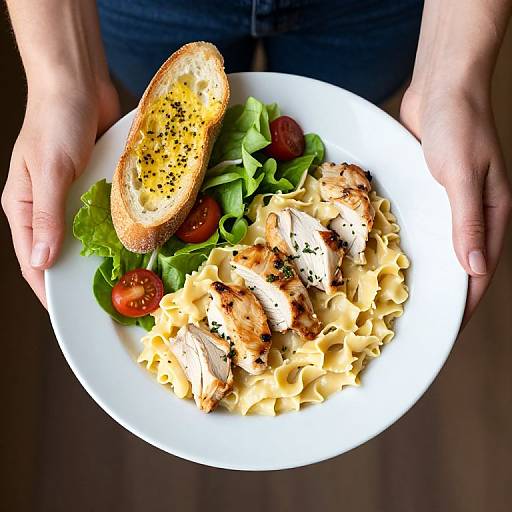 Hands Holding Chicken Alfredo Plate