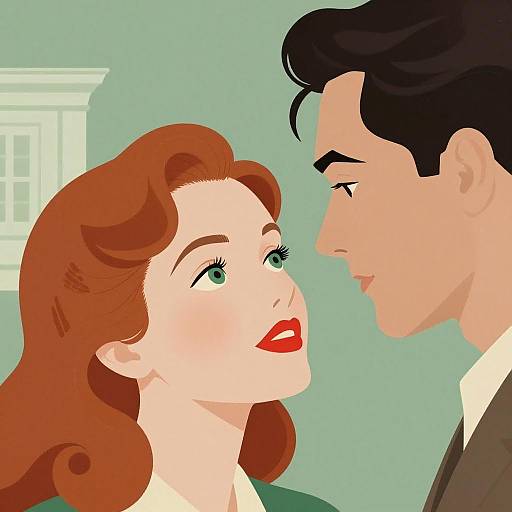 Vintage Portrait of Red-haired Woman and Man