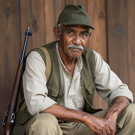 Portrait of a Wise Elder with a Rifle