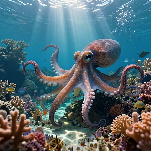Majestic Octopus in Ethereal Coral Garden