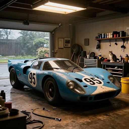 Vintage Le Mans Car in Cozy Garage