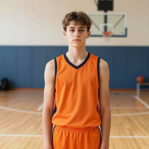 Teen Boy in Orange Basketball Jersey