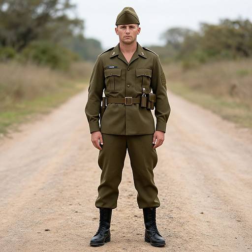 Vintage Army Uniform on Dirt Road