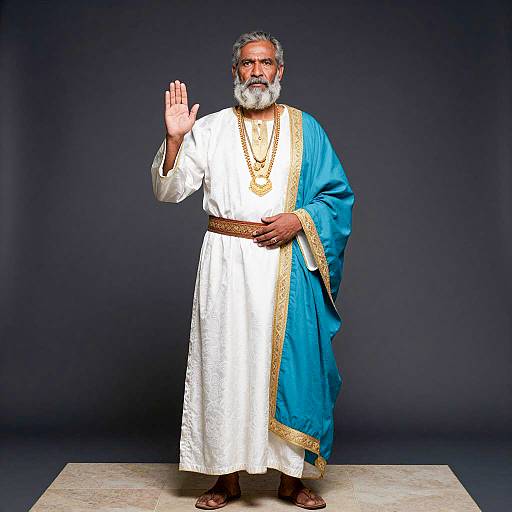 Older Man in Traditional Robe with Gold Accessories