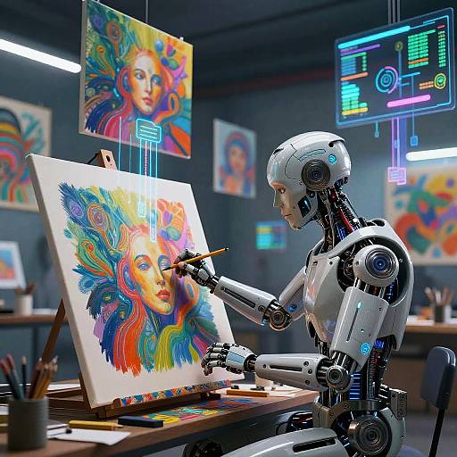 Cybernetic Artist Creating Futuristic Art