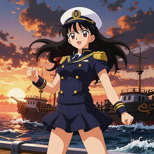 Epic Anime Marine Captain at Sunset
