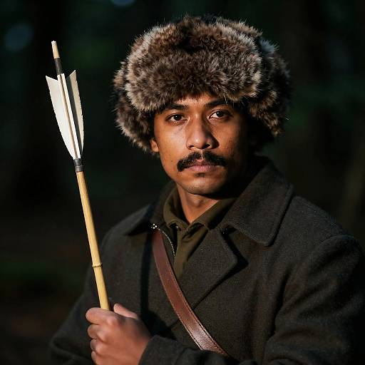 Serious Man in Fur Hat with Arrows