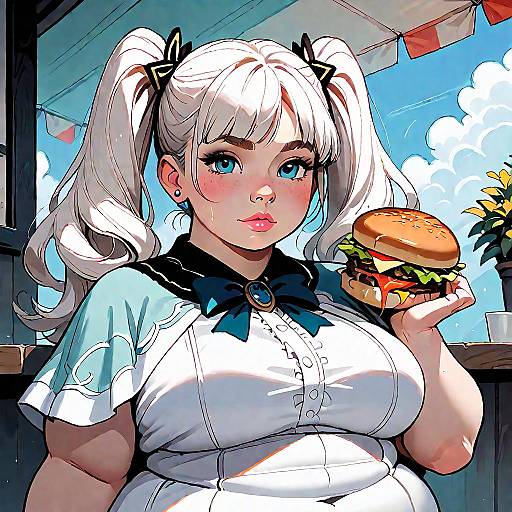 Obese Frieren Eating Burger at McDonalds