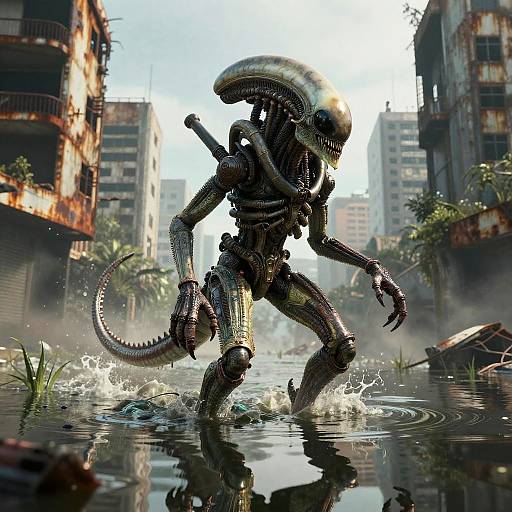 Crocodile Xenomorph in Flooded Dystopia