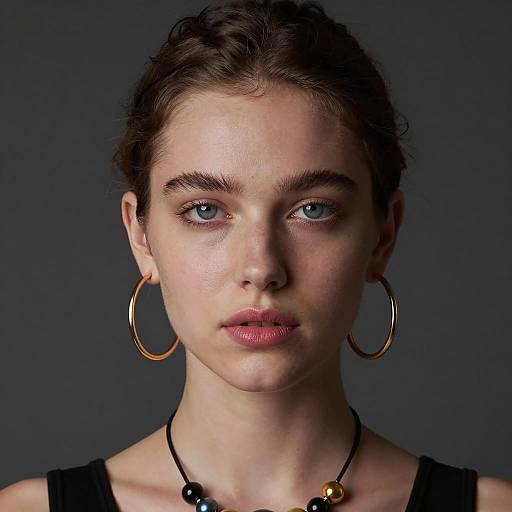Young Woman Portrait with Earrings and Beads