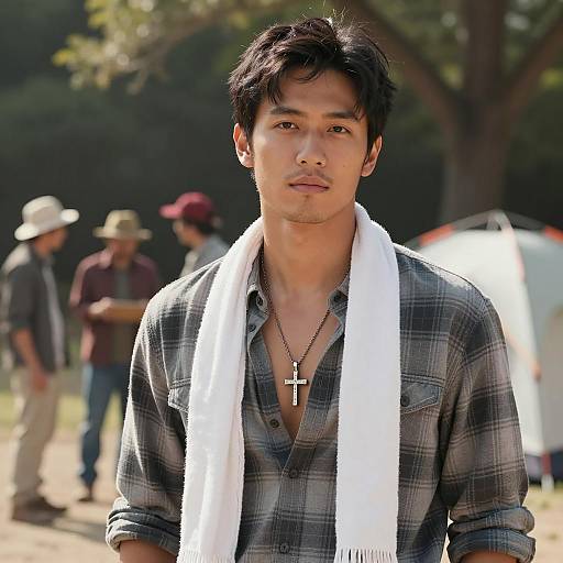 Campsite Scene with Stylish Man