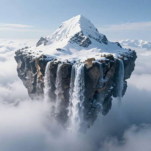 Floating Snow-Capped Mountain with Waterfalls