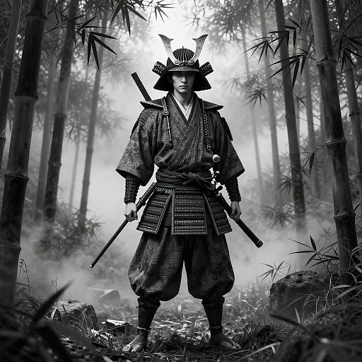 Lost Samurai in Misty Bamboo Grove