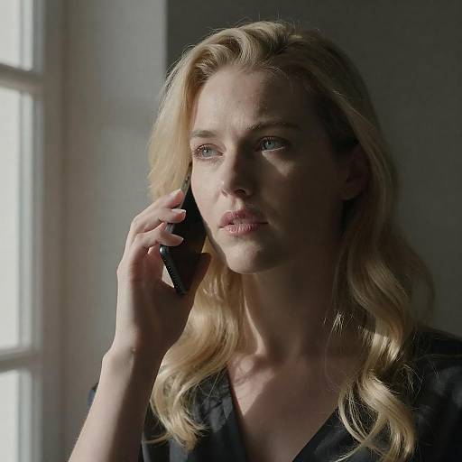 Window-Light Blonde Woman on Phone