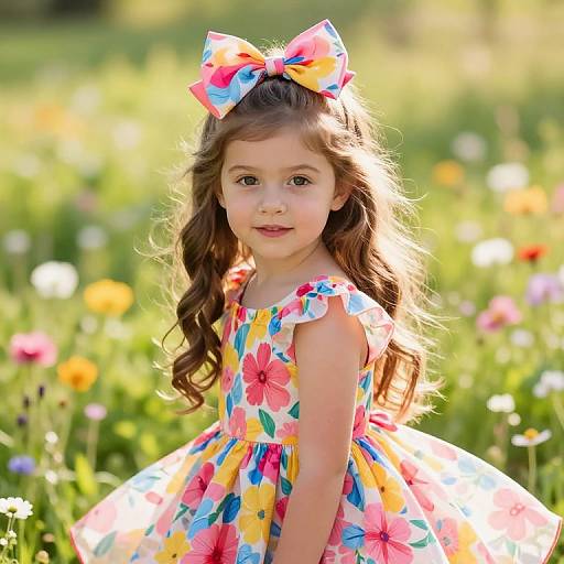 Young Girl in Bright Floral Meadow