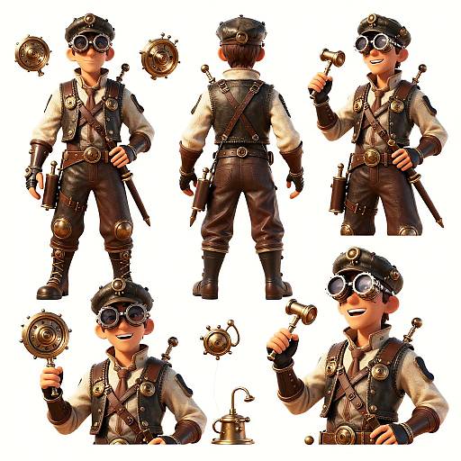 Steampunk Inventor Character Sheet Poses