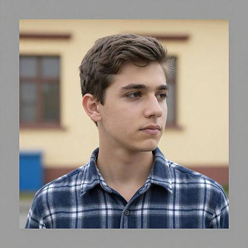Young Man in Plaid Shirt Portrait