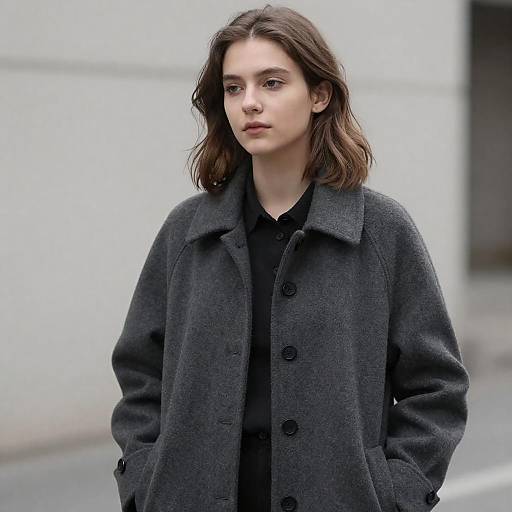 Young Woman in Dark Gray Coat Outdoors