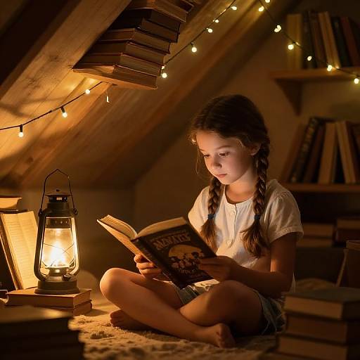 Cozy Attic Reading with Lantern