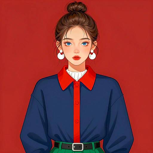 Digital Illustration of Young Woman in Colorful Outfit