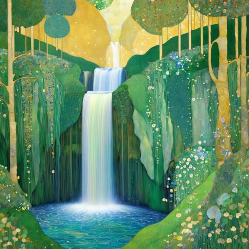 Enchanting Waterfall in Klimt's Style