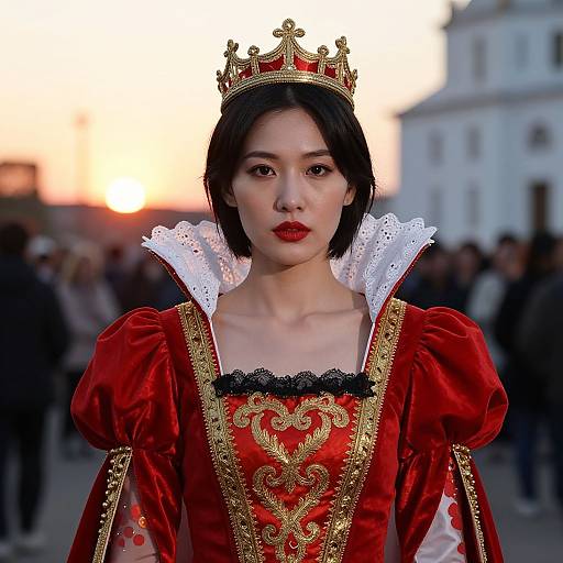 Regal Asian Queen in Red Costume
