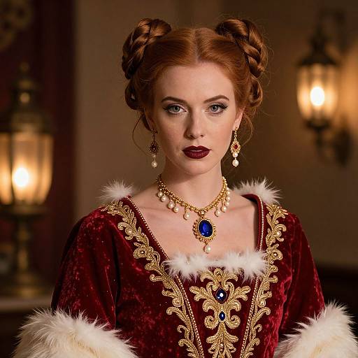Elegant Red-Haired Woman in Velvet Dress