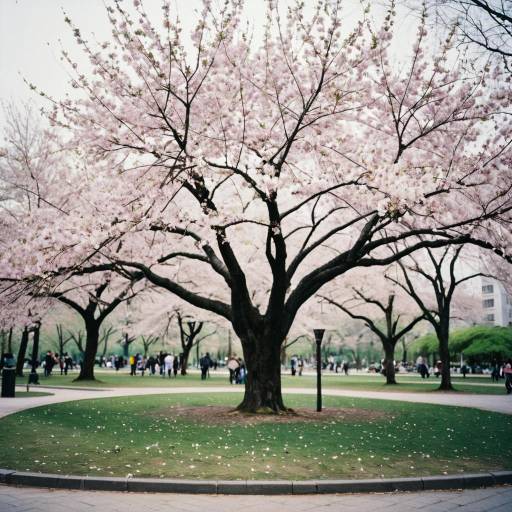 Weeping Cherry Blossom Tree in Urban Park