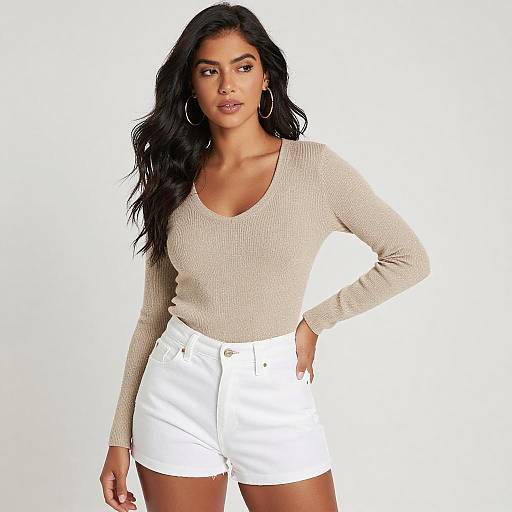 Young Woman in Beige Knit Top