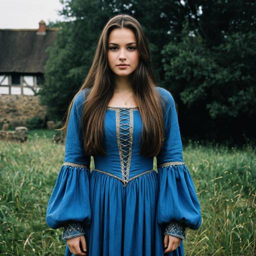 Solo Girl in a Blue Medieval Dress