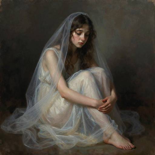 Ethereal Veiled Girl in Flowing Dress
