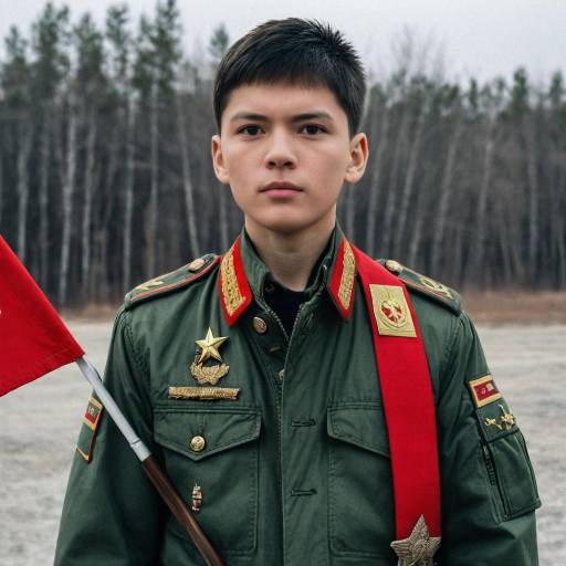 Young Soldier Holding Red Flag