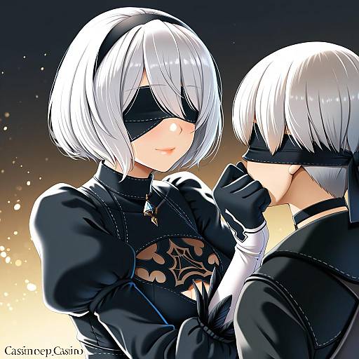 Illustration of 9s (nier:automata), nier (series) in the style of Casino (casinoep)