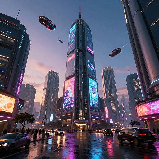 Futuristic Cyberpunk Cityscape at Dusk