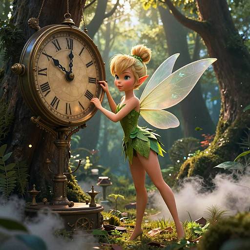 TinkerBell Fairy with Giant Clock in Forest